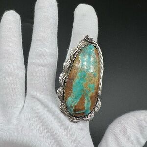 Navajo Pawn LARGE 2” Long Royston Turquoise & Silver Ring. Size 10.5